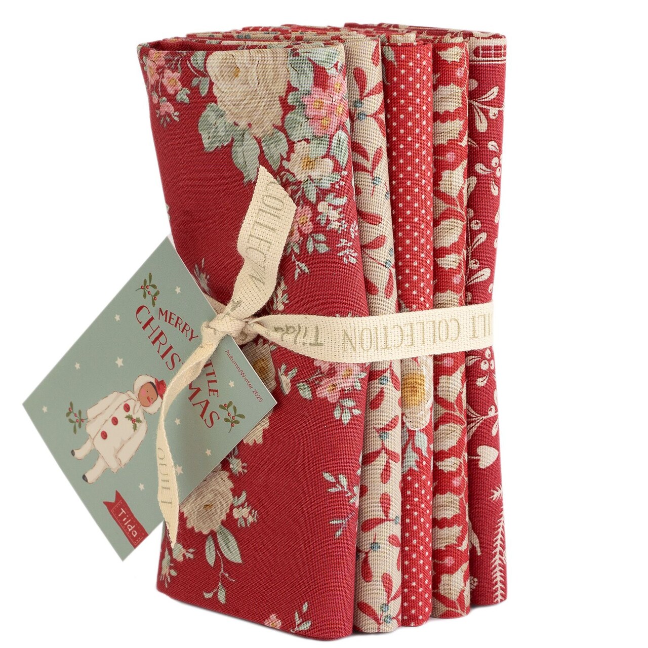 Tilda Merry Little Christmas 5 Piece Fat Quarter Bundle - 100% Cotton - Red